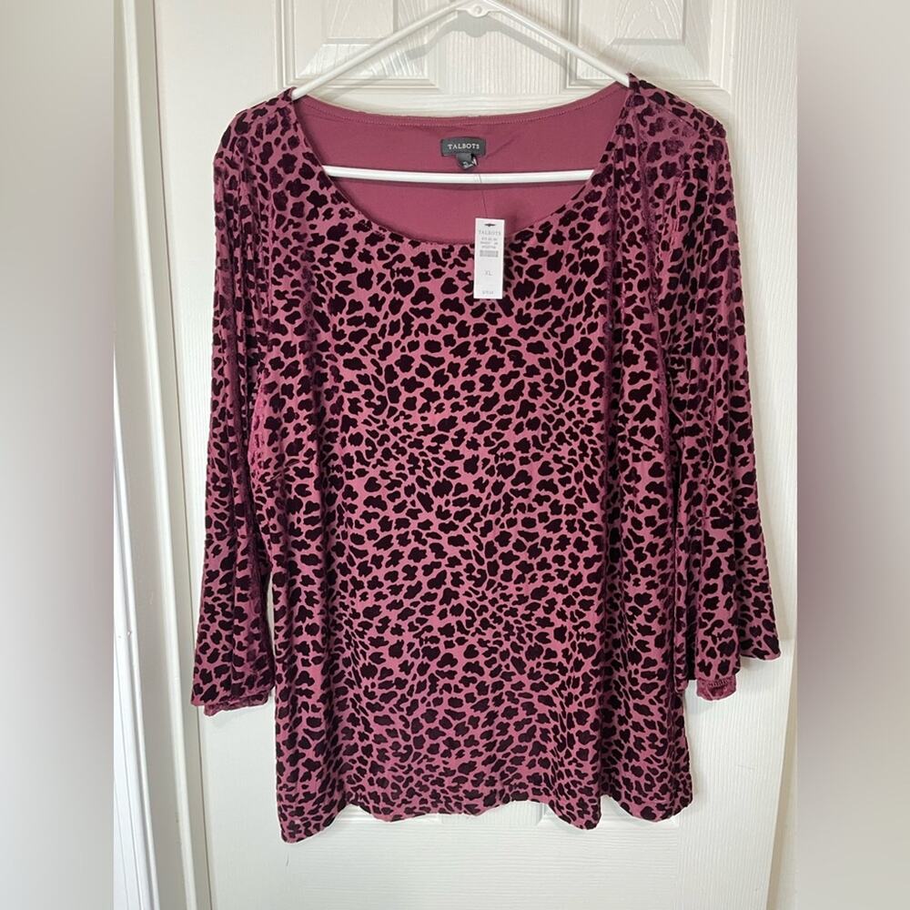 Talbots Burgundy Whimsigoth Burnout Velvet Shirt with 3/4 length Bell sleeves XL